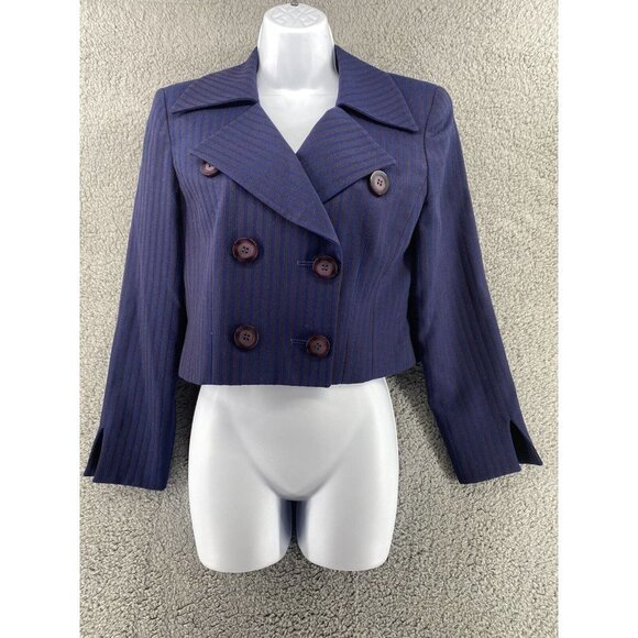 Christian Dior Woman’s Vintage Blue Pinstripe Double Breasted Wool Blazer SZ‎ 8P - Picture 1 of 8